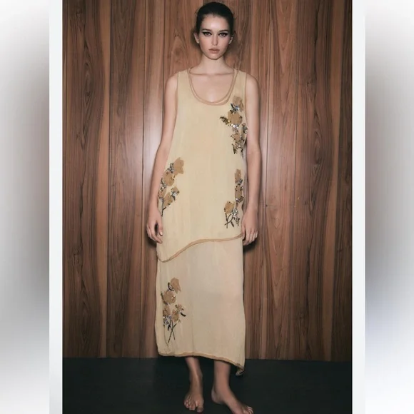 ZARA EMBROIDERED FLOWER TOP DRESS ZW COLLECTION